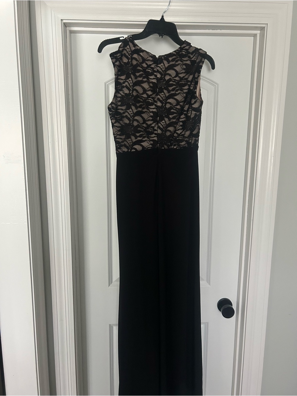 Morgan & Co. Black Lace Bodice Maxi Dress with Nude Lining